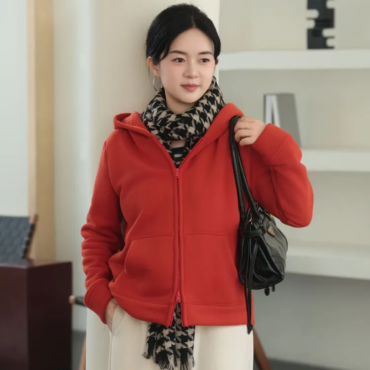 麻享【加绒汉麻棉帽衫】秋冬保暖摇粒绒连帽外套女士休闲FSY51119