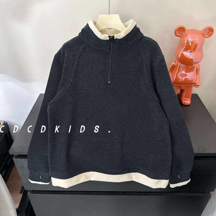 川度33278儿童假两件打底衫秋冬装百搭拉链上衣男女童拼接长袖T恤