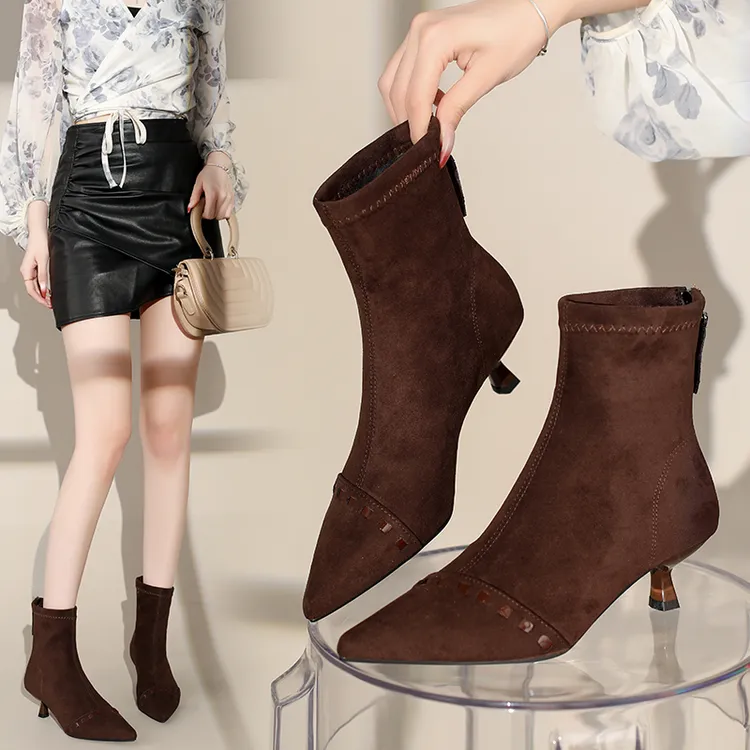 女鞋春秋细跟时装靴裸靴短靴马丁靴冬季高跟女靴501-3