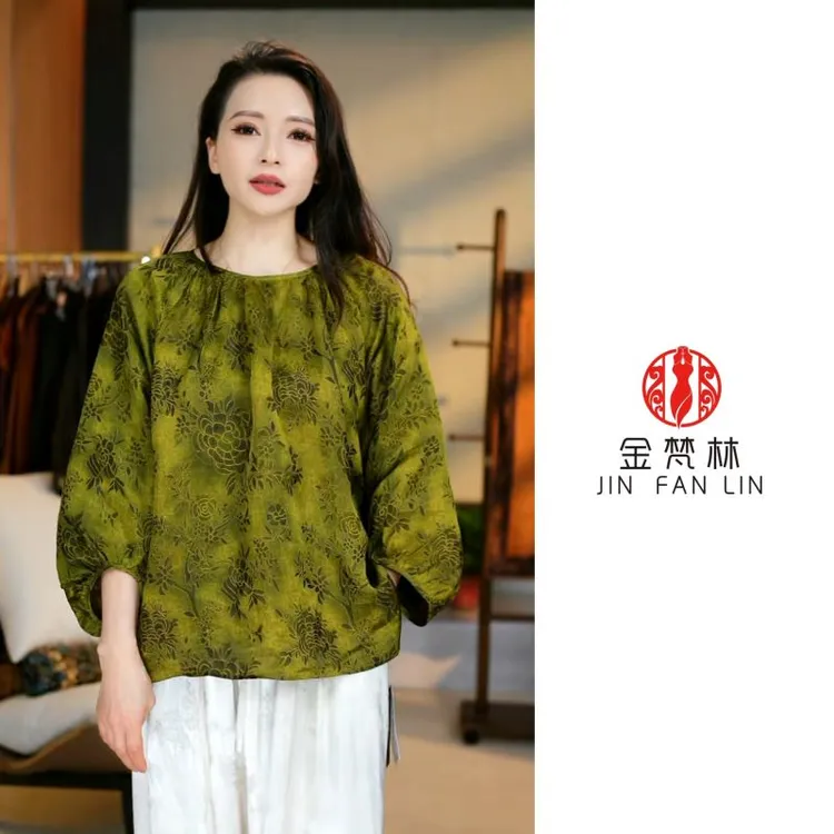 【金辉】重缎香云纱老料新中式中国风小上衣圆领中年妈妈装