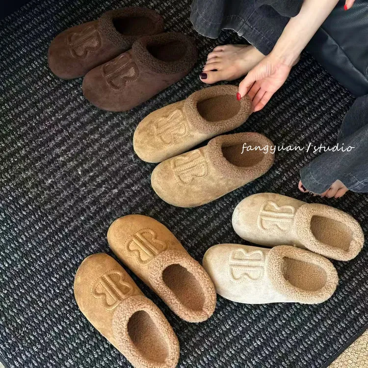 卡皮巴拉小土豆秋冬外穿软底极简风韩版女包头拖毛毛鞋大牌感拖鞋