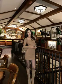 【罗哥】秋冬U领针织短款连衣裙显瘦百搭打底包臀裙LL17249