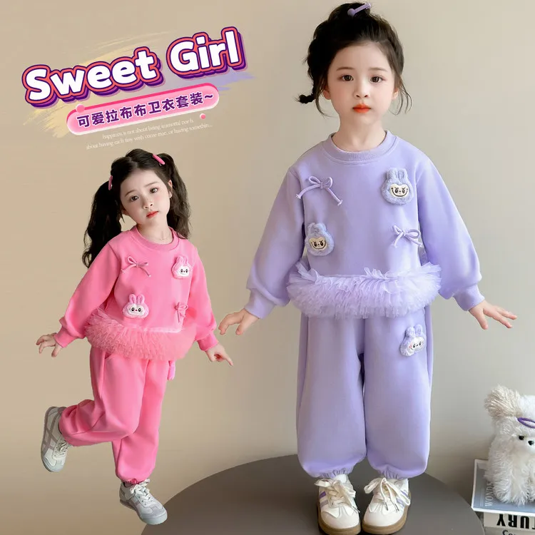 女童卡通Abubu网纱卫衣套装春秋2025新款洋气女孩时髦休闲两件套