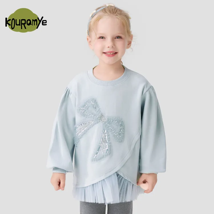 酷娃米2025年秋季新款中小童珠片蝴蝶结网纱拼接卫衣20921