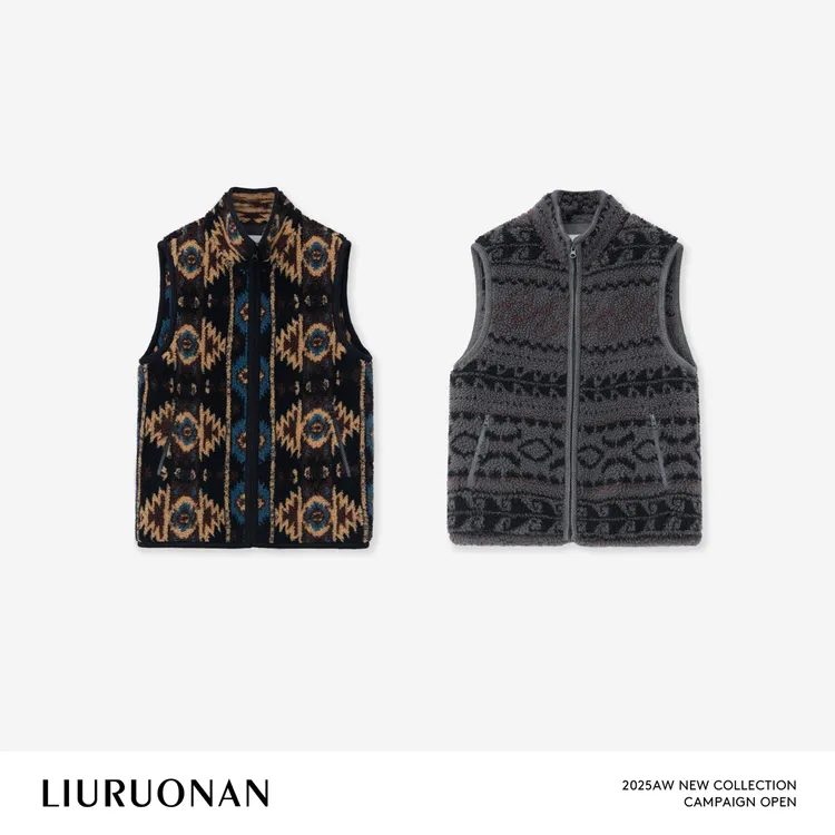 LIURUONAN 25WIN【费尔岛马甲】复古立领无袖摇粒绒宽松马夹秋冬女