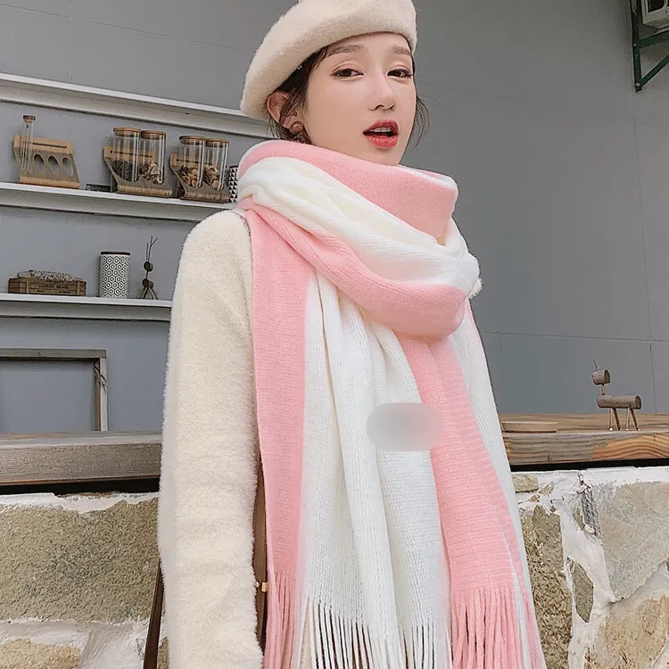 情侣女跨年围巾情侣保暖日系ins几何图案韩版条纹百搭秋冬季