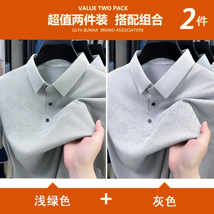 【两件装】培蒙夏季短袖t恤男商务休闲宽松中年薄款翻领印花Polo衫