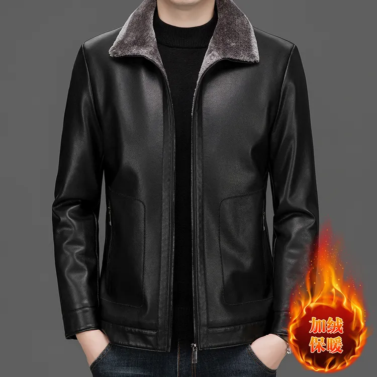 男士海宁皮衣冬加绒加厚款蓄热休闲男装皮衣防风锁温保暖外套8037