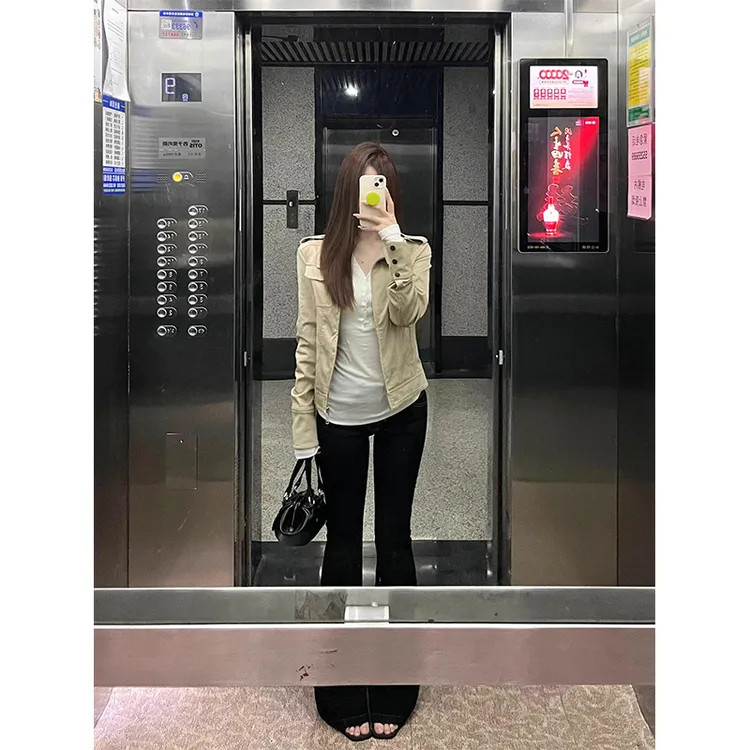 【现货次日发】外套女款美式复古卡其色长袖夹克秋季高级感显瘦上衣