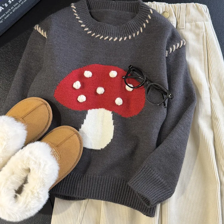 女童秋冬毛衣2025新款儿童韩版针织衫圆领上衣女孩加绒休闲裤套装