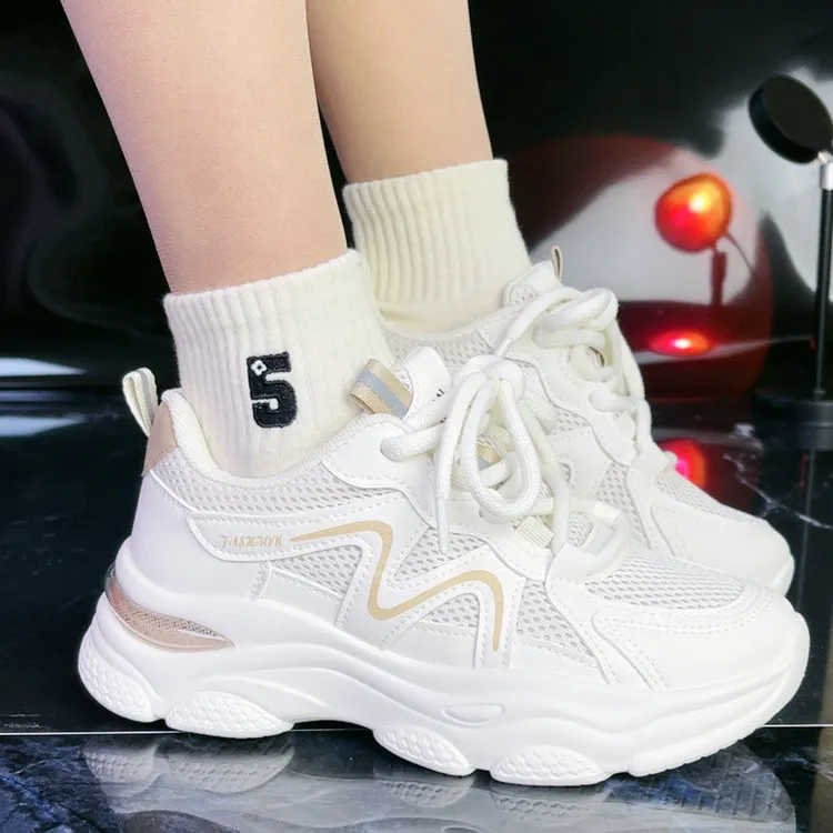 厚底女鞋网面休闲运动鞋女款春夏新款防滑软底增高潮鞋