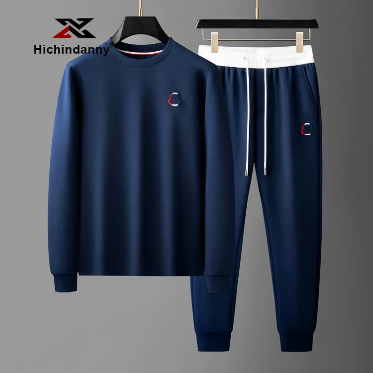 HICHIN休闲运动套装男士春秋轻奢时尚柔软修身卫衣圆领长袖两件套