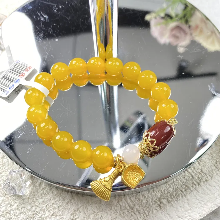 黄色玛瑙卡10手链圆珠单圈多圈素圈设计定制多样性发其一YD1062