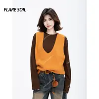 【FLARE SOIL】针织短绒马甲深V领秋装韩系ins风打底背心 T4742A