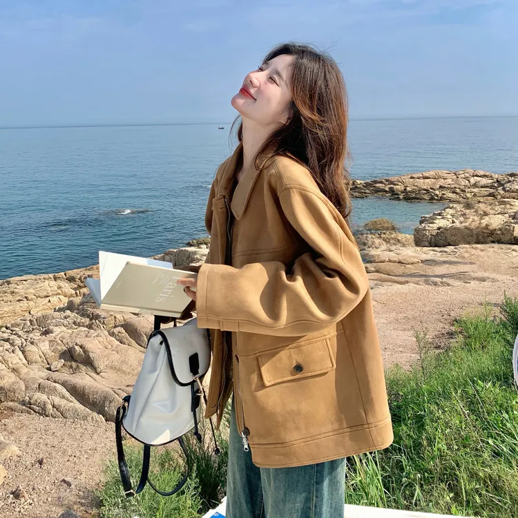 早秋流行爆款麂皮绒短外套女2025新款小个子炸街休闲百搭夹克上衣