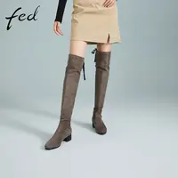 fed过膝长靴冬季新款靴子粗跟显瘦女士百搭气质长筒靴BDQB005