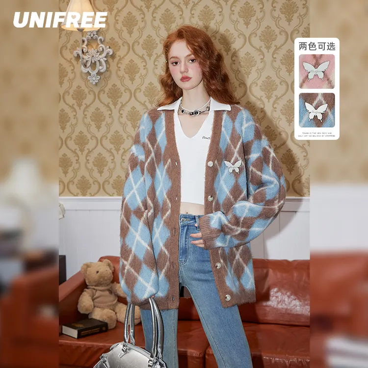 【金拐子专属】UNIFREE美式复古学院风V领针织开衫U233N547K1I1
