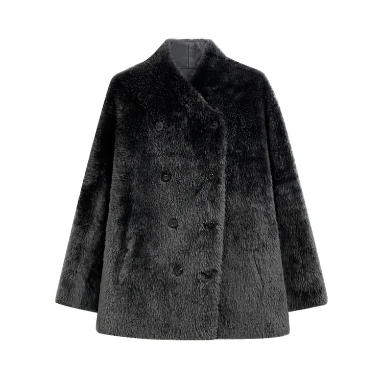 懒猫nono|Saynono 西班牙混种羊毛皮毛一体双排扣外套/HZ83047