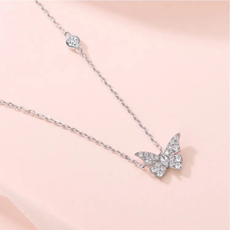 吊坠925银链子925银坠链均925银锆石 轻奢个性小众灵动蝴蝶项链