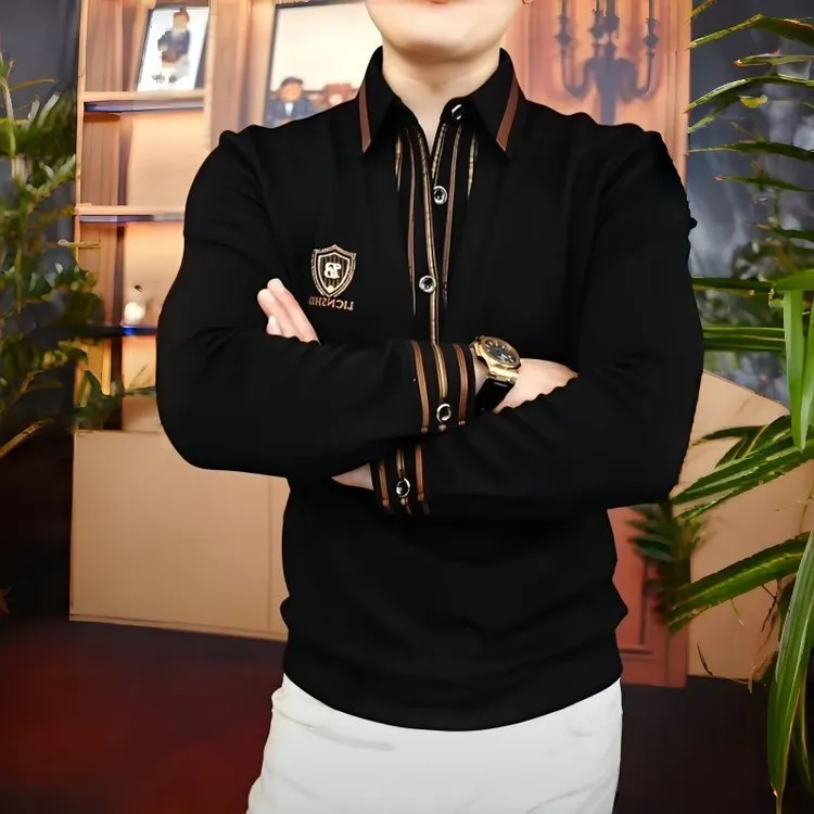 2025年休闲秋冬加绒假两件新款卫衣闲轻奢男士潮流长袖帅气时尚