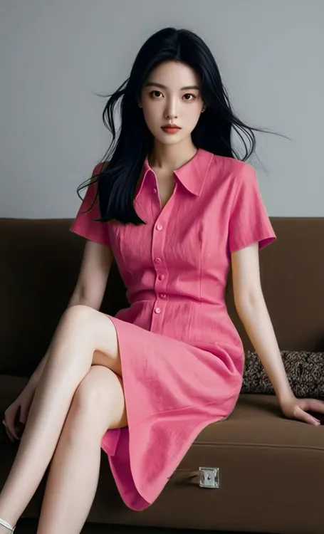 SS1184法式衬衫连衣裙女夏季新款玫粉色洋气减龄小个子别致裙子