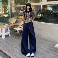 2025秋季新款丹宁蓝牛仔裤女韩系简约设计感宽松通勤百搭阔腿长裤