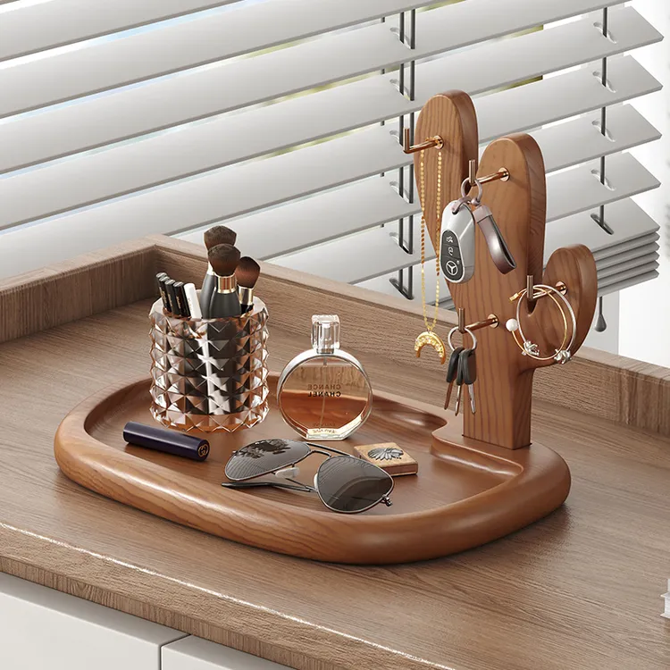 入户钥匙收纳架实木玄关置物架复古风桌上摆件装饰眼镜手表摆放架