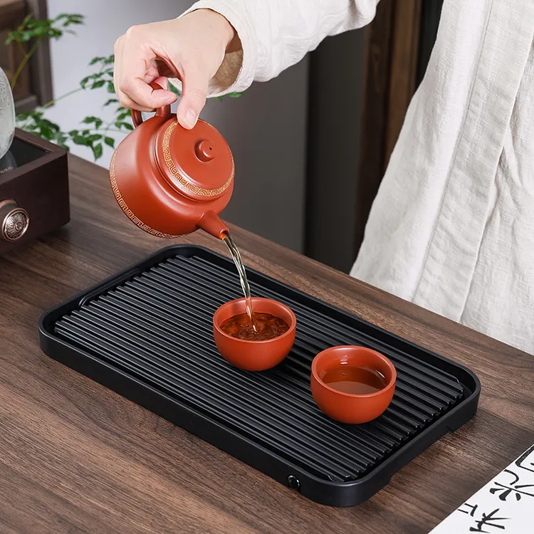 日式塑料干泡茶盘家用办托盘茶盘带排水引流接水盘底盘雅致003