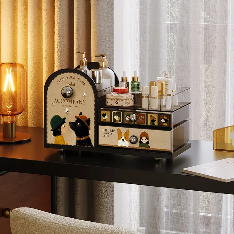 美世达化妆品收纳盒首饰化妆刷桌面收纳筒梳妆台口红护肤品置物架