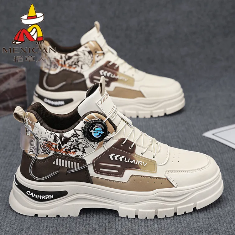 稻草人男鞋秋季皮面防滑新款男士高帮登山户外工装鞋休闲百搭潮鞋