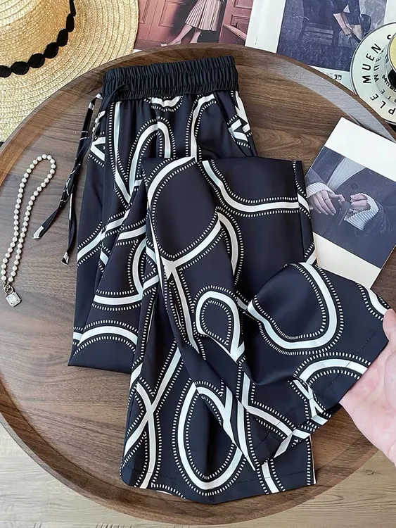 2025女夏薄款复古阔腿裤洋气时尚百搭气质百搭显瘦休闲高腰直筒裤