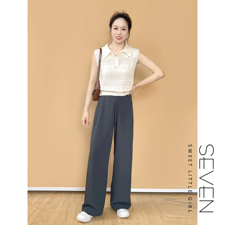 ⑧七七146小个子镂空钩花设计无袖上衣针织背心polo衫女t恤小美说