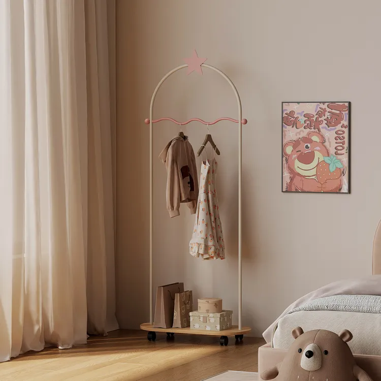 儿童衣帽架可移动落地式家用卧室挂衣架铁艺多功能简约床边衣服架