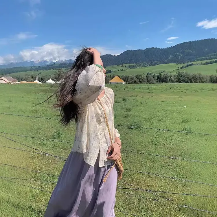 热品新中式国风【致风信子】松弛温柔风套装女秋碎花上衣+半裙两件