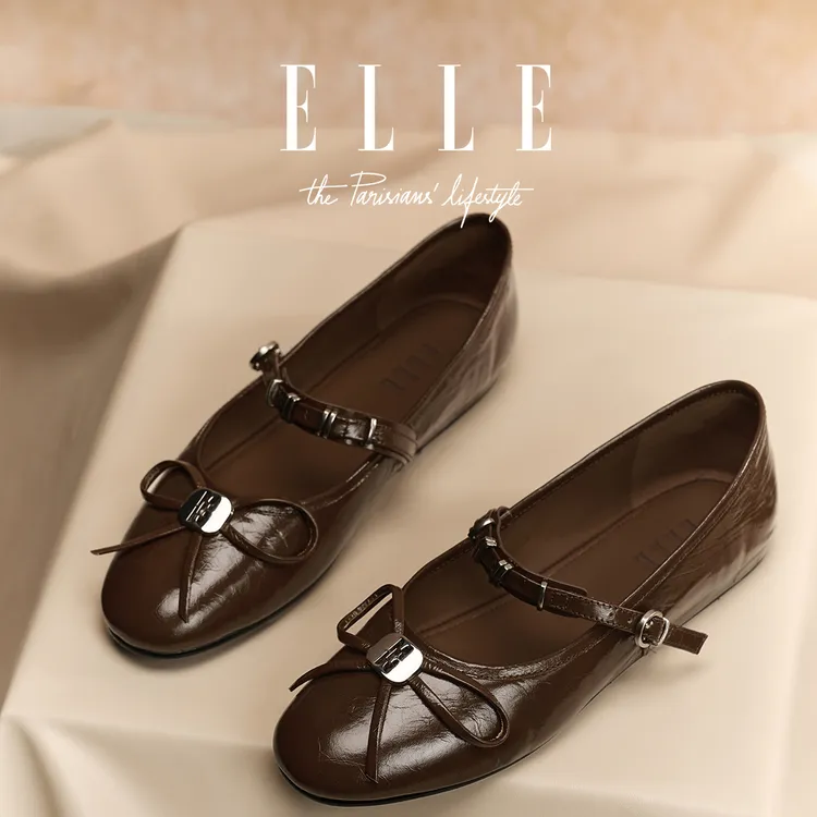 ELLE法式晚风蝴蝶结玛丽珍鞋女2025新款仙女风配裙子浅口平底单鞋