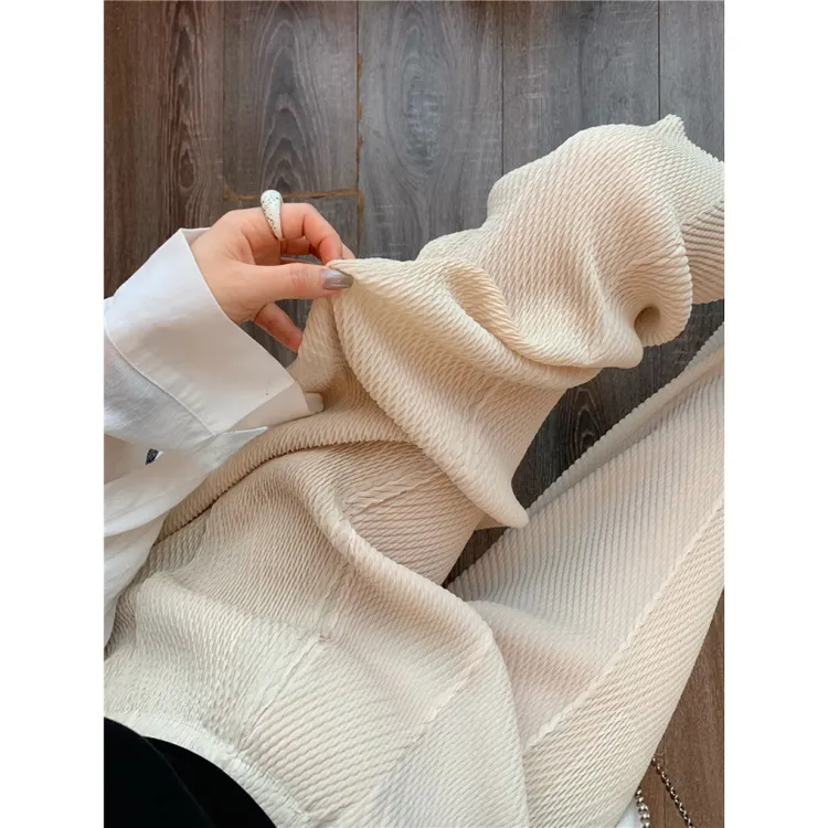 时髦鱼鳞纹！褶皱立体凉快松紧腰中缝九分休闲锥形裤30593