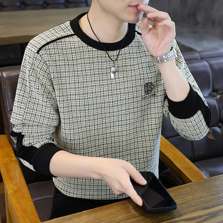 2025秋季新款男士长袖卫衣圆领潮流百搭打底衫套头字母T恤男上衣
