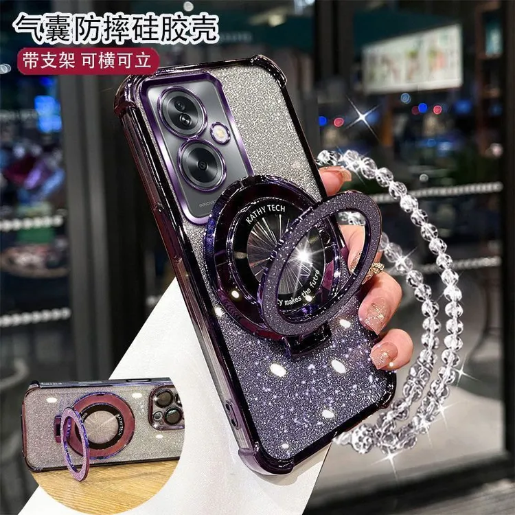 四角防摔OPPOA2手机壳PJB110女款护镜流行闪粉支架手链软硅胶防摔