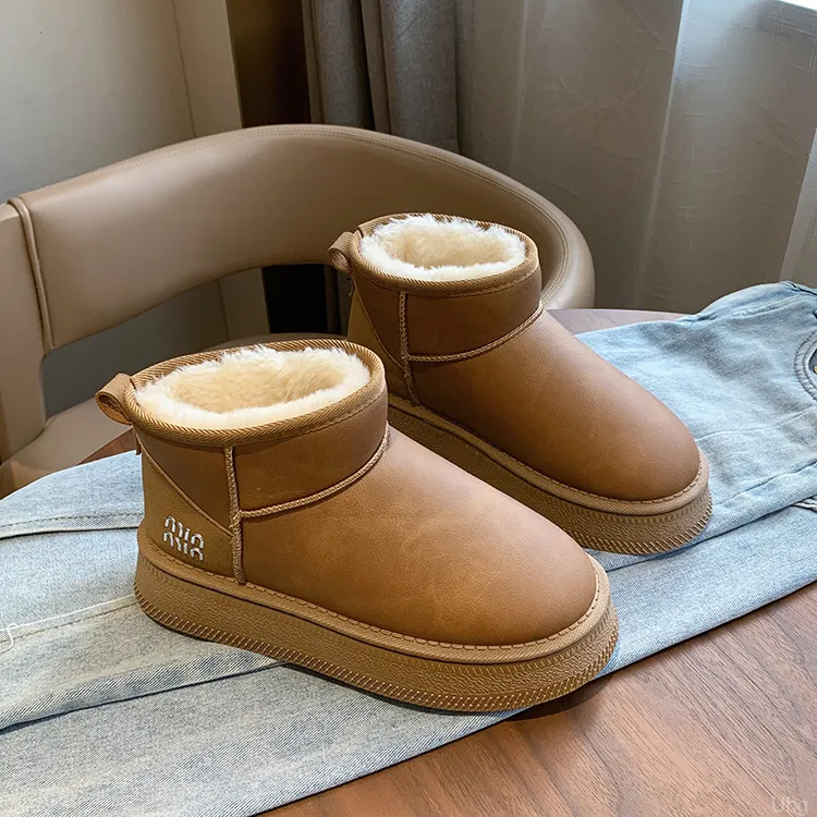 【现货】皮面防水雪地靴女百搭加绒加厚雪地靴女款2024爆款洋气百搭