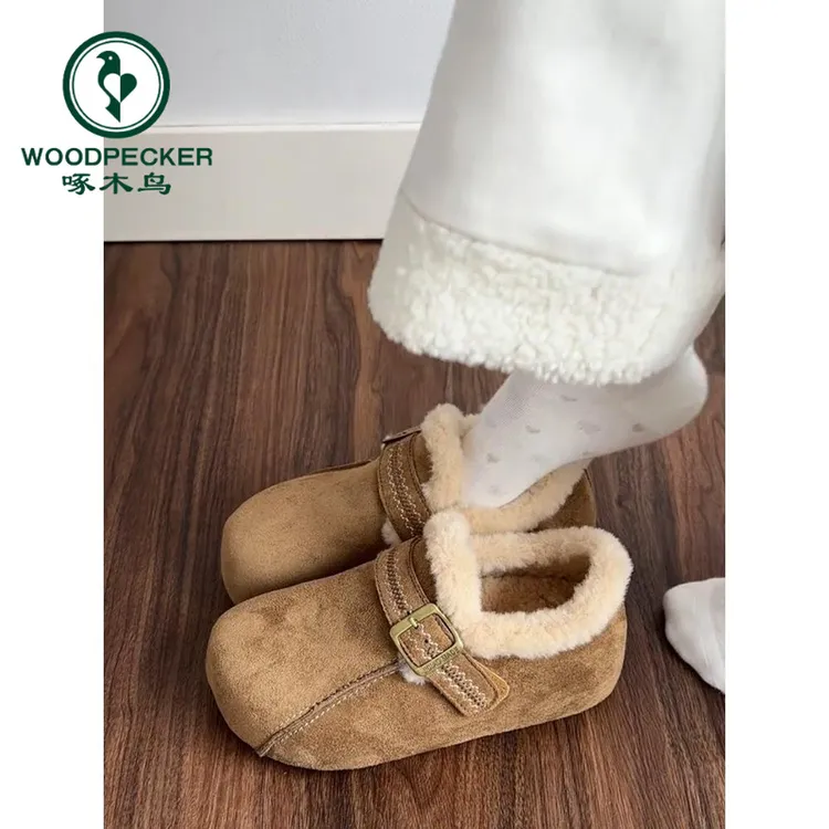 啄木鸟内增高加绒勃肯鞋女2025冬季新款厚底毛毛棉鞋子保暖雪地靴