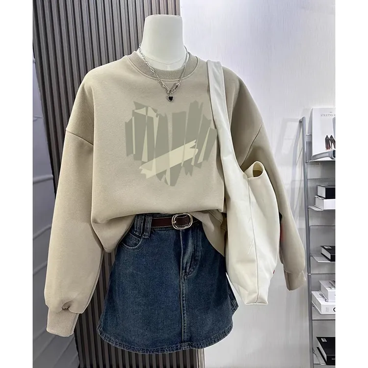 圆领套头打底衫加绒加厚卫衣女2025秋冬新款宽松韩版外套春秋薄款