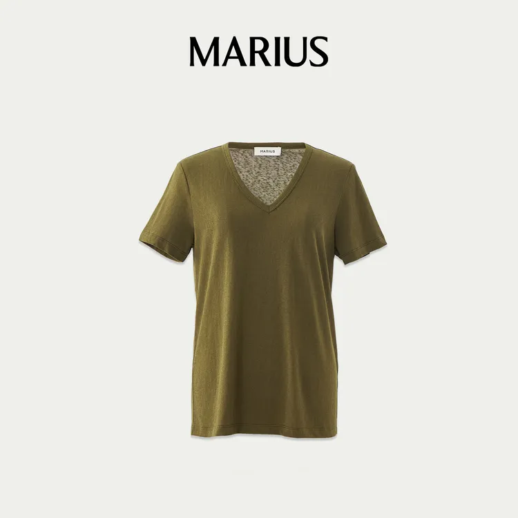 MARIUS”百搭T“螺纹长款时尚休闲舒适纱结V领T恤