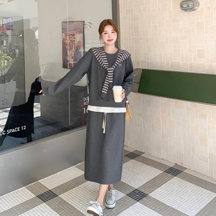 韩系慵懒风披肩卫衣半裙套装2025春秋新款小众松弛感学院风三件套