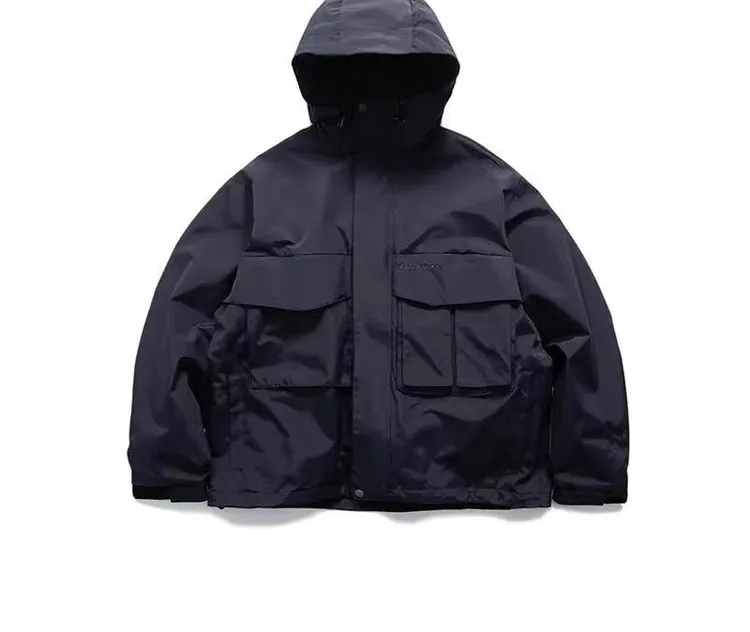 秋季男女户外徒步连帽多口袋复古宽松百搭防水夹克外套