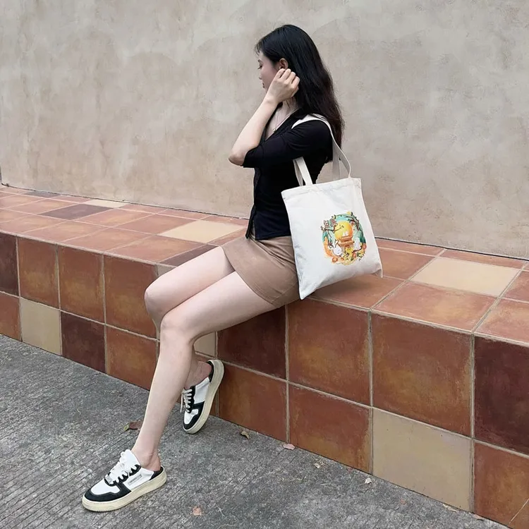 花朵手提袋简约风车缝ins韩版学生单肩单肩包印花