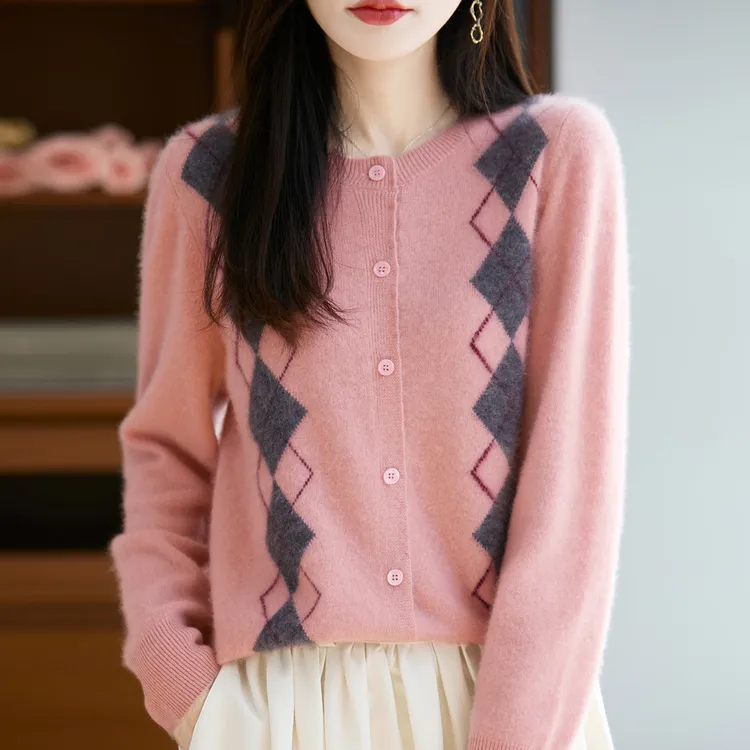 胖mm春秋大码女士100纯羊毛针织开衫2025新款高级感短款毛衣外套