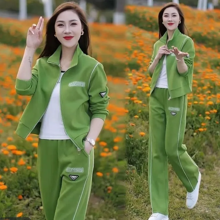 1668#【衣长53裤长98】时尚休闲运动服套装拉链上衣长裤春季新款