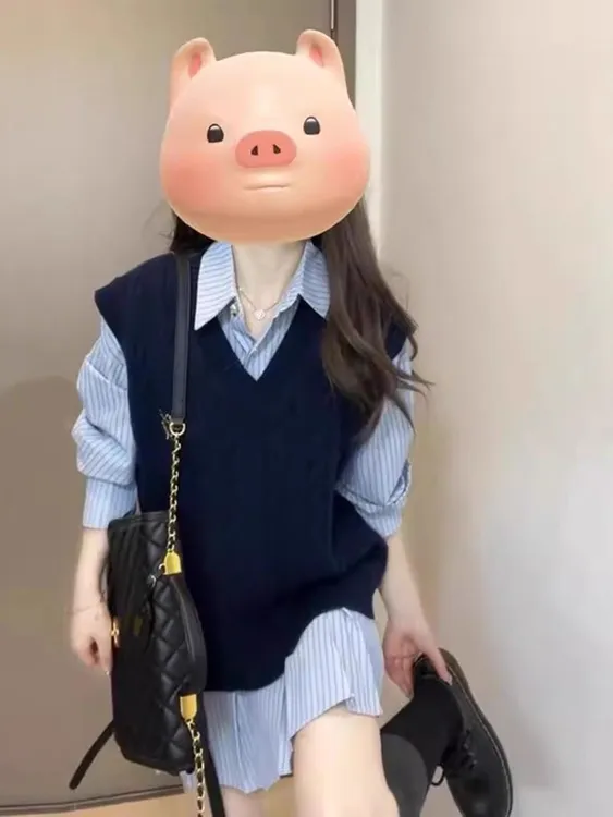 早秋法式小个子学院风两件套POLO领连衣裙女百搭针织马甲衬衫短裙