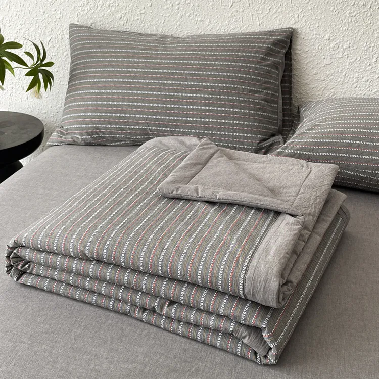 夏季简约高级全棉纯棉色织提花水洗棉夏被四件套夏凉被空调被床单