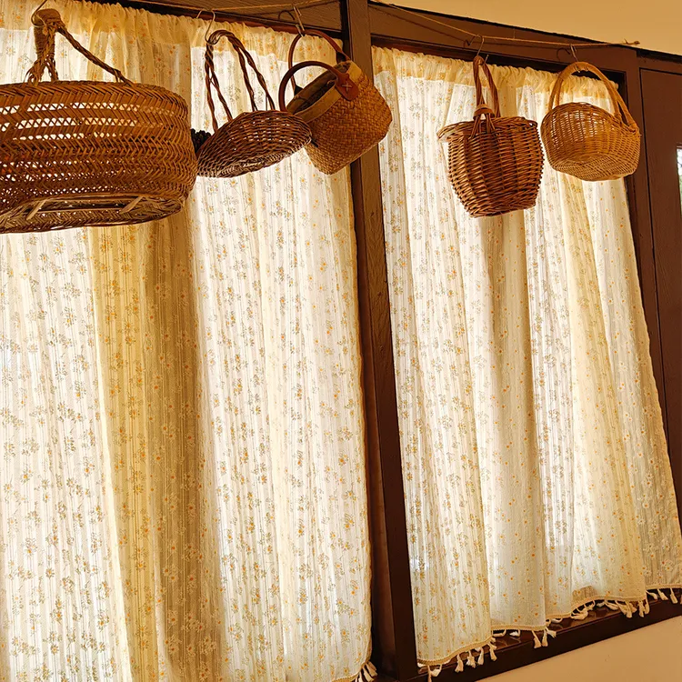 日式小雏菊窗帘橱柜遮挡帘民宿咖啡馆隔断帘家用免打孔门帘短半帘